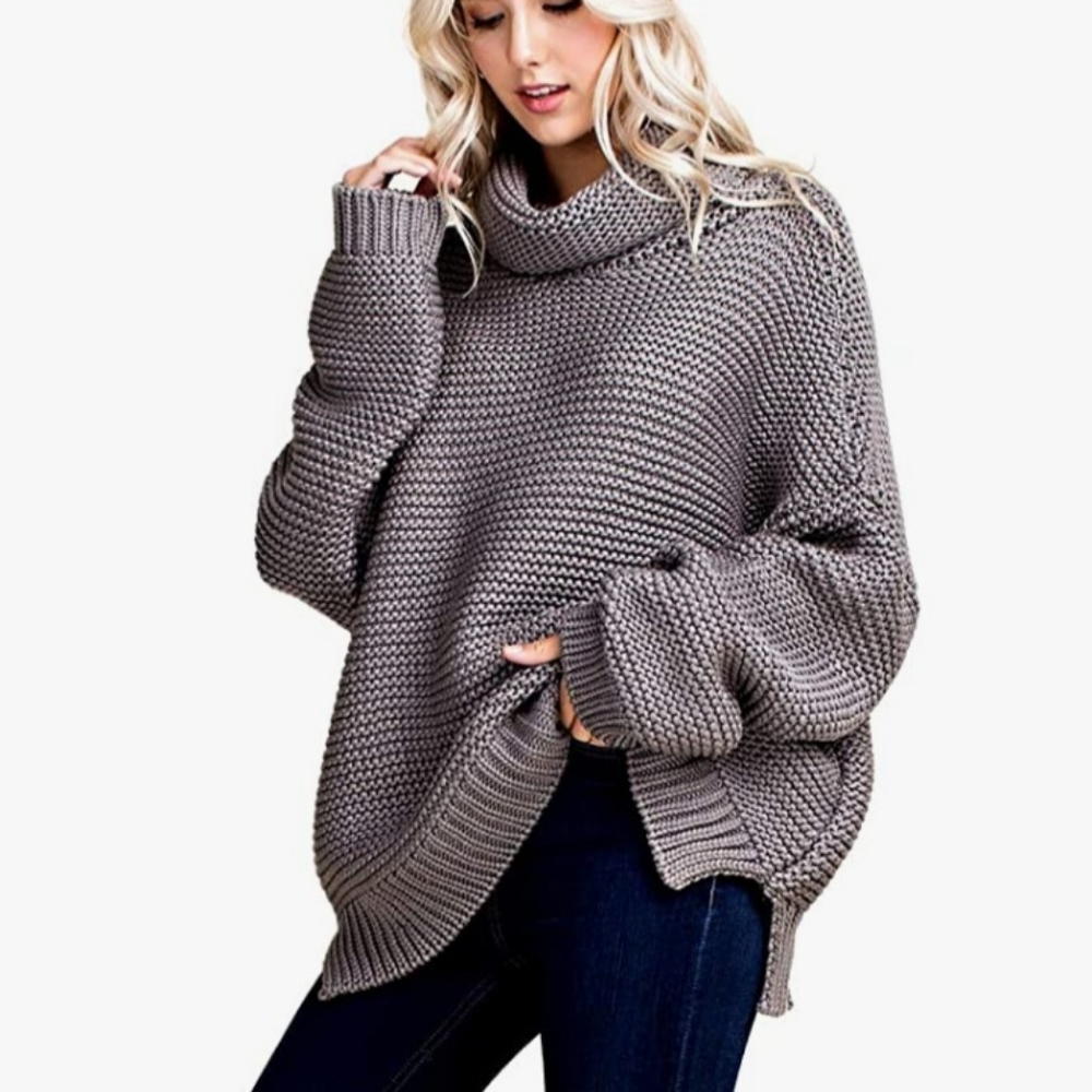 Blushing Heart Chunky Thick Gray Sweater Small Medium Cowl Neck Pullover